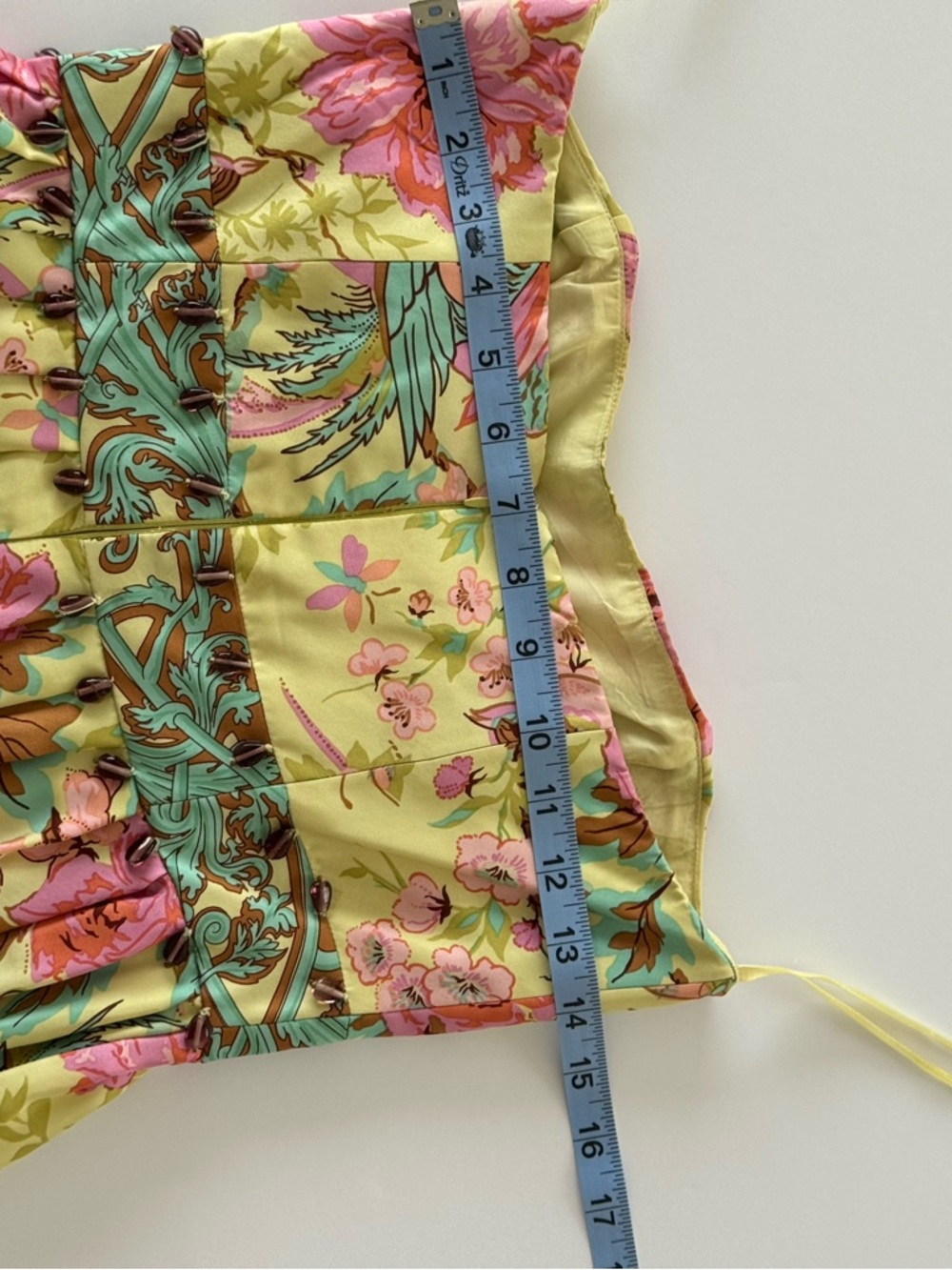 Plenty Strapless Silk Dress Floral Bird Print Yellow Pink Womens 4 Mini - Picture 14 of 14